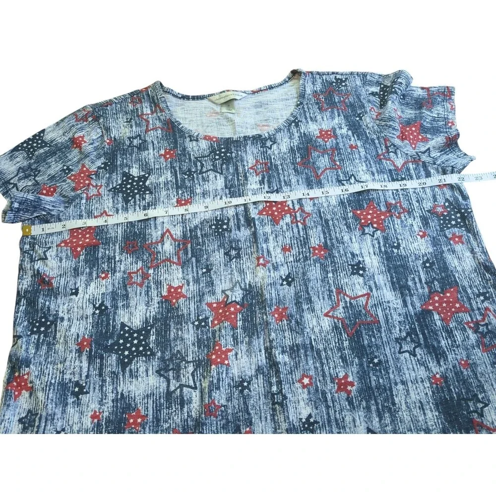 CJ Banks Top Womens XL Red Blue White Stars Short Sleeve Crew Neck T-Shirt - Picture 3 of 8
